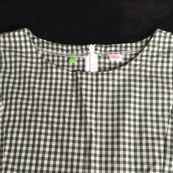 Green and White Plaid Checkered Smock Shirt - Picture 9 of 15